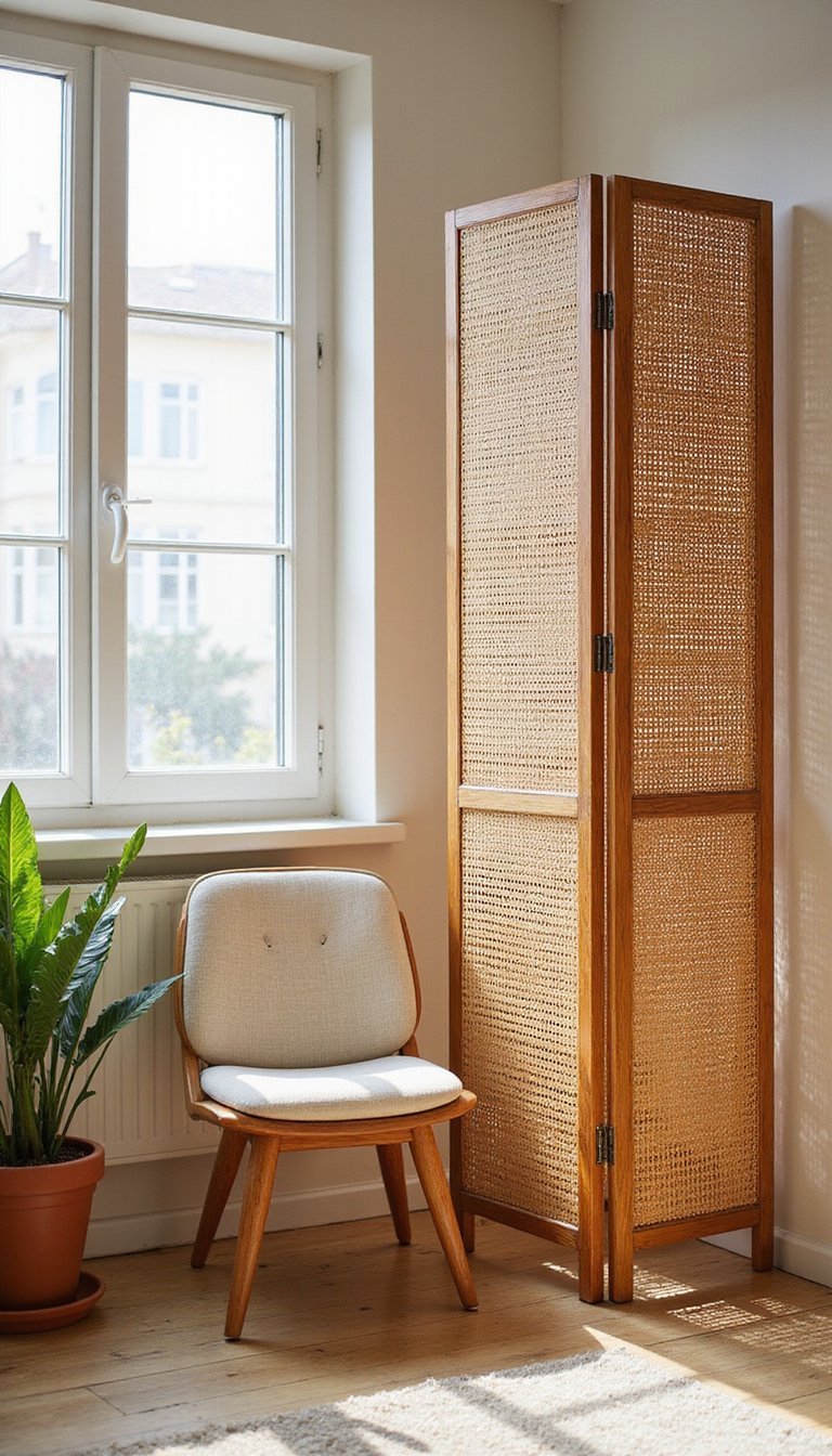 Rattan screen used as a room divider