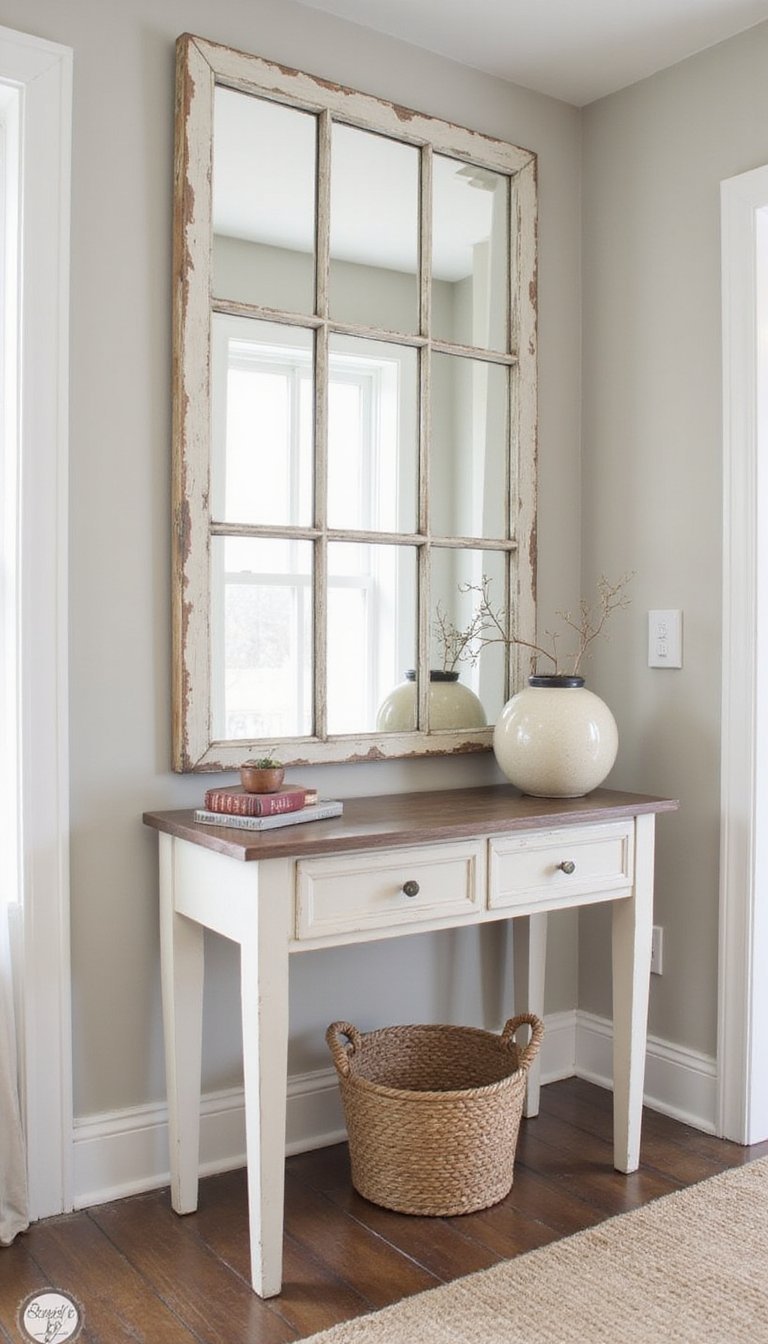 Salvaged window converted into mirror frame