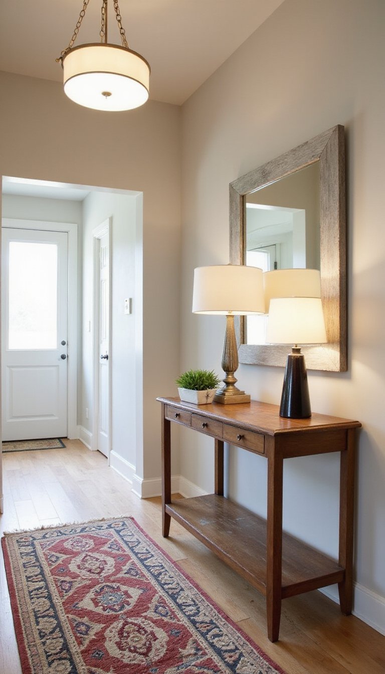 Upgrade entryway with layered lighting and rug
