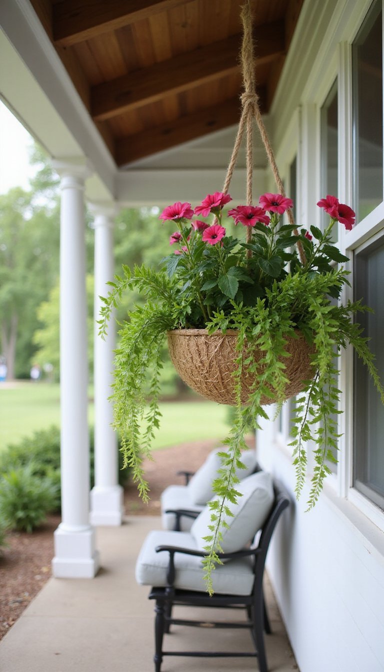 Hanging basket garden: blooms and greens