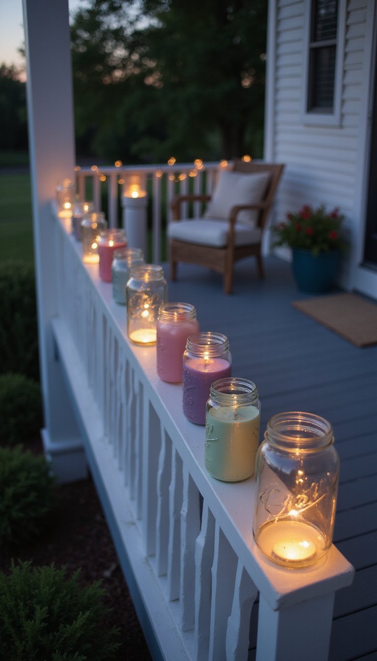 Mason jar lights along the railing