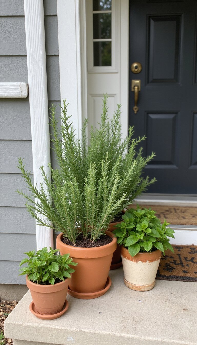 Potted herbs by the door for scent