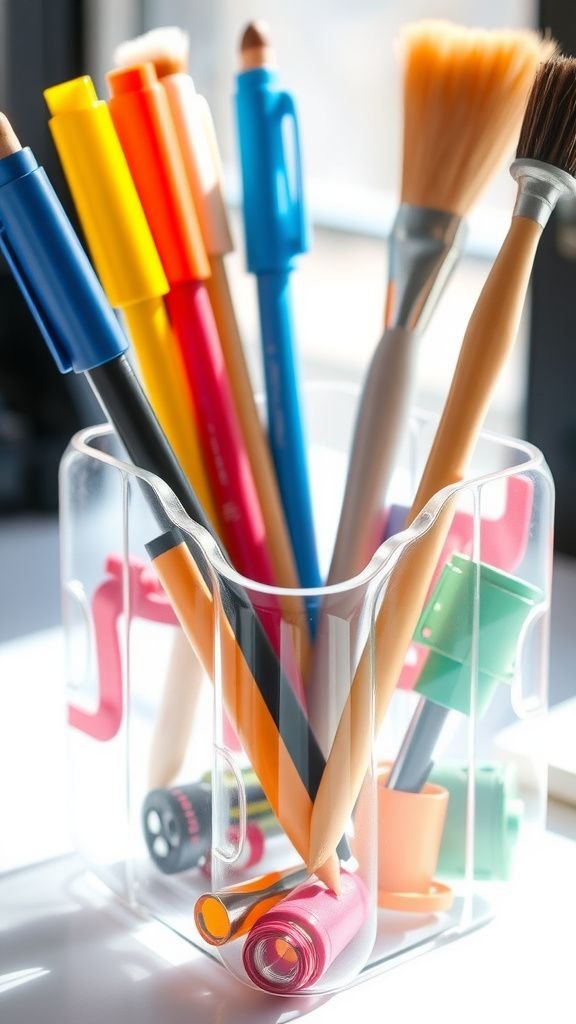Cheerful desk organizer from upcycled bottles