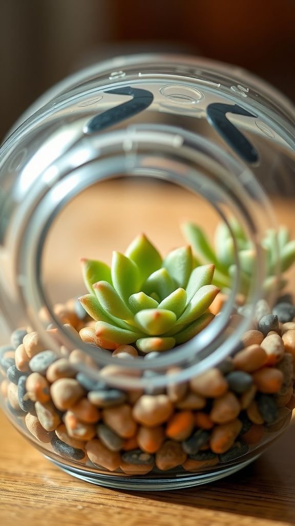 Mini succulent terrarium inside a bottle bottom