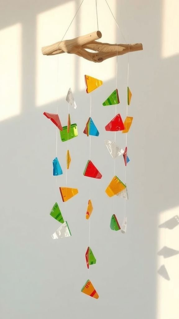 Playful hanging mobile with colorful bottle shapes