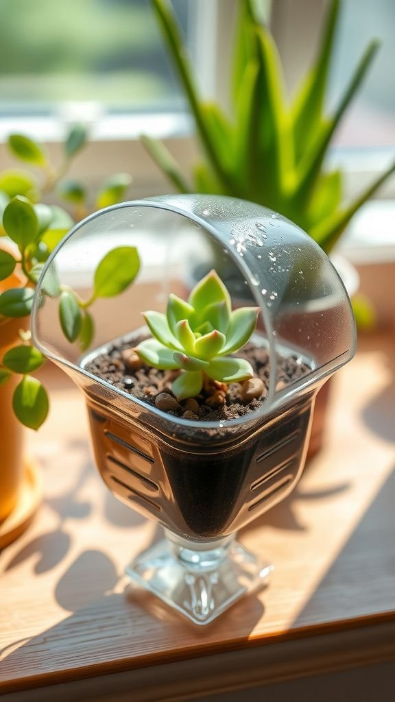 Whimsical planters from plastic bottle halves