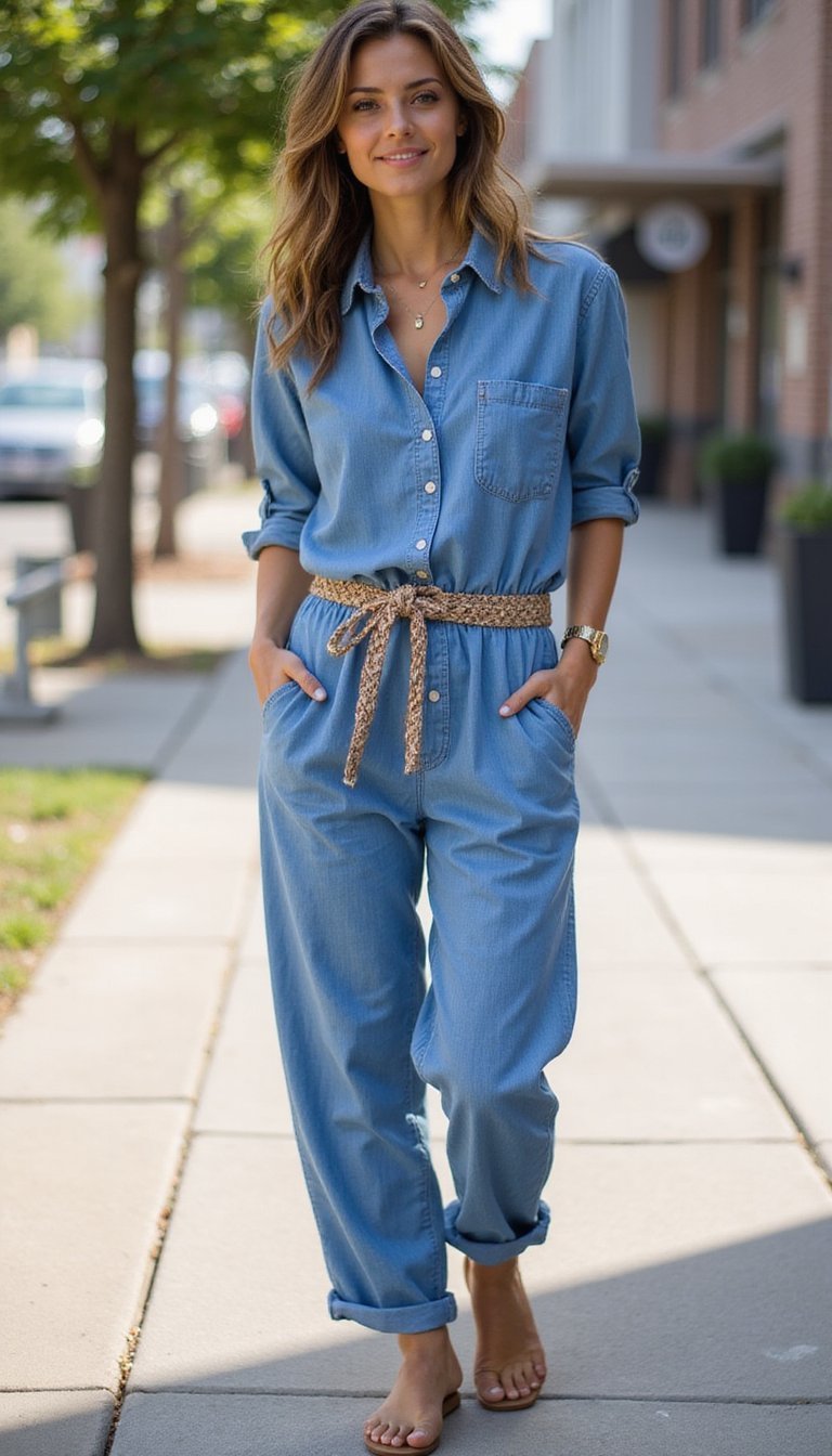 Chambray Jumpsuit with Belt