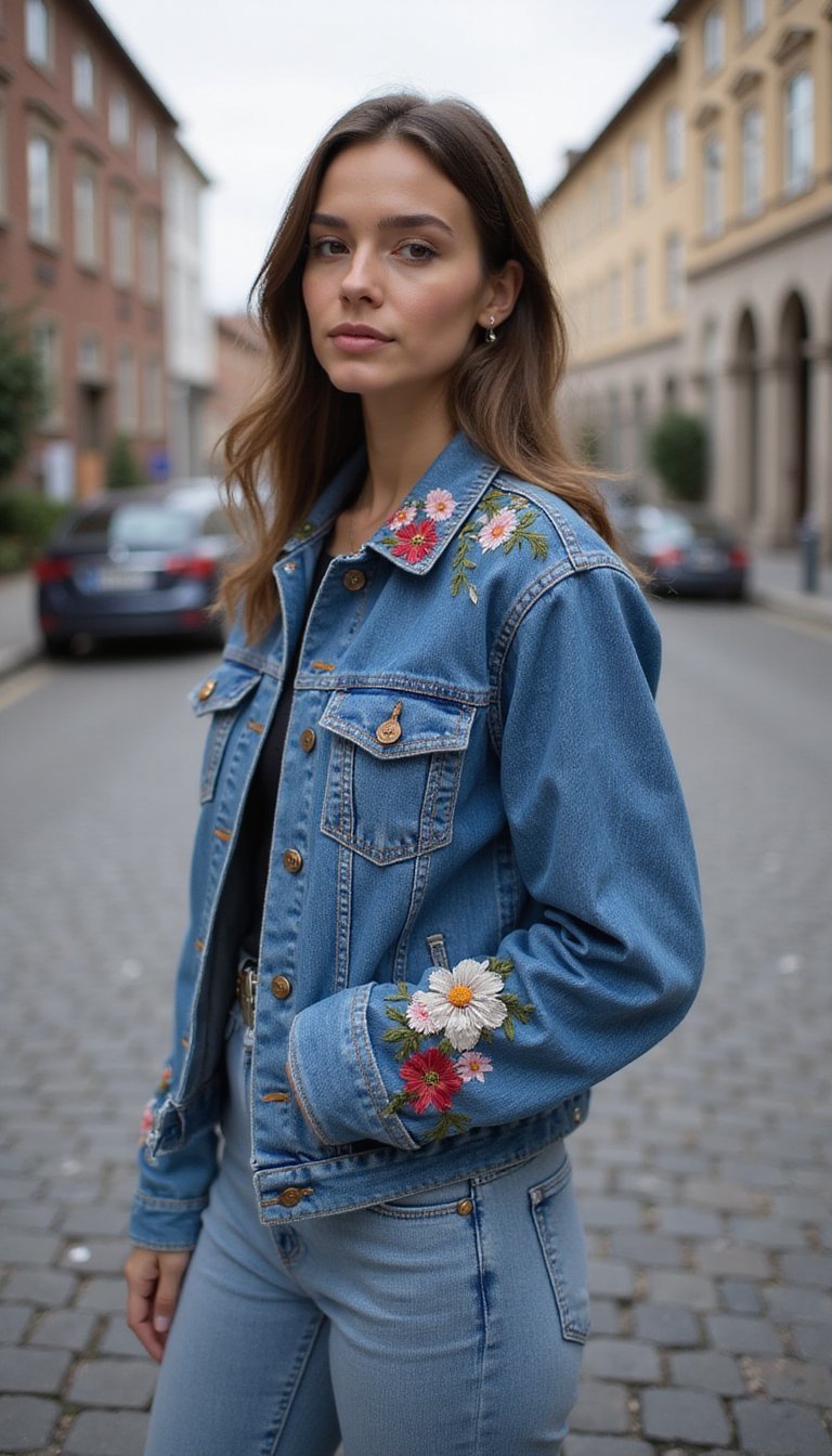 Floral Embroidered Jean Jacket