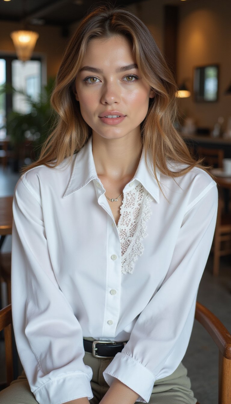 Lace Collar Button-Up Shirt