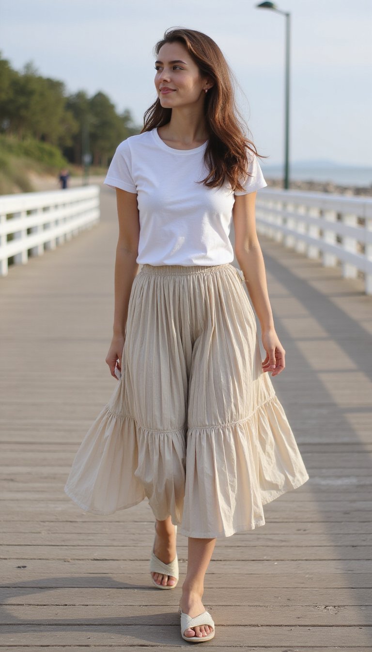 Pleated Midi Skirt and Tee