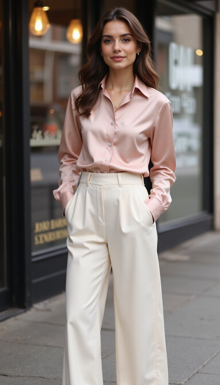 Satin Shirt with Wide-Leg Pants