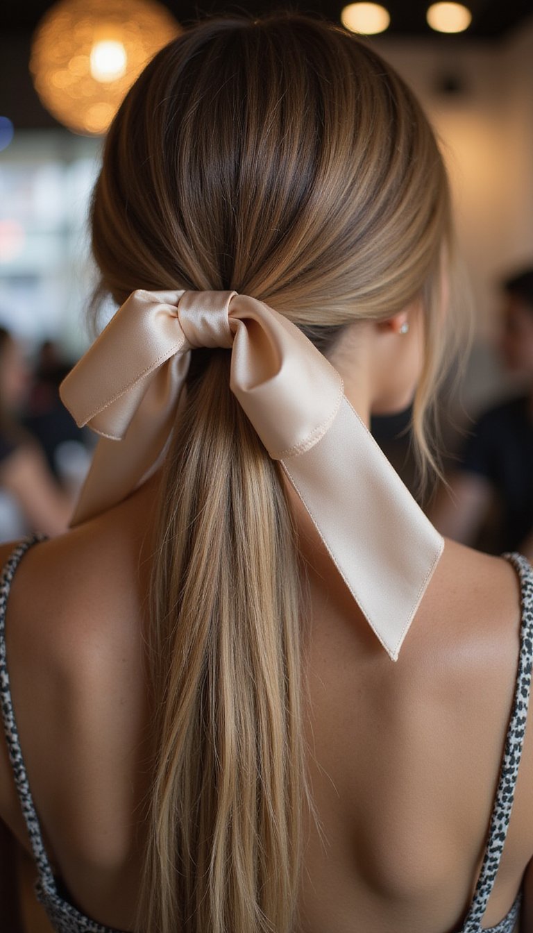 Satin Bow Low Pony For Polished Looks