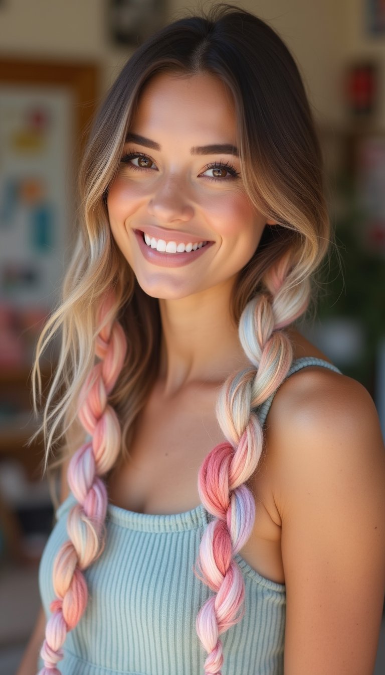 Yarn-Wrapped Braids For Playful Texture Look