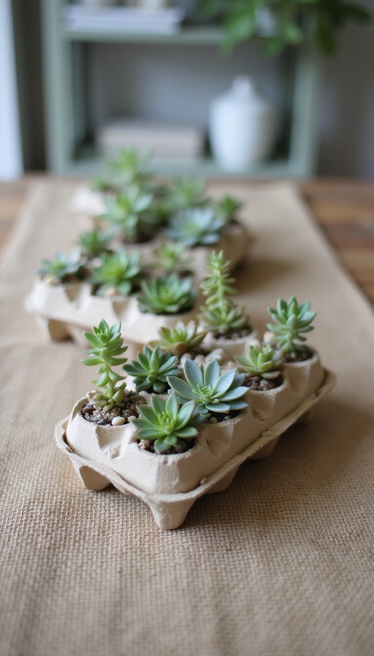 Egg carton succulent planters for a small table