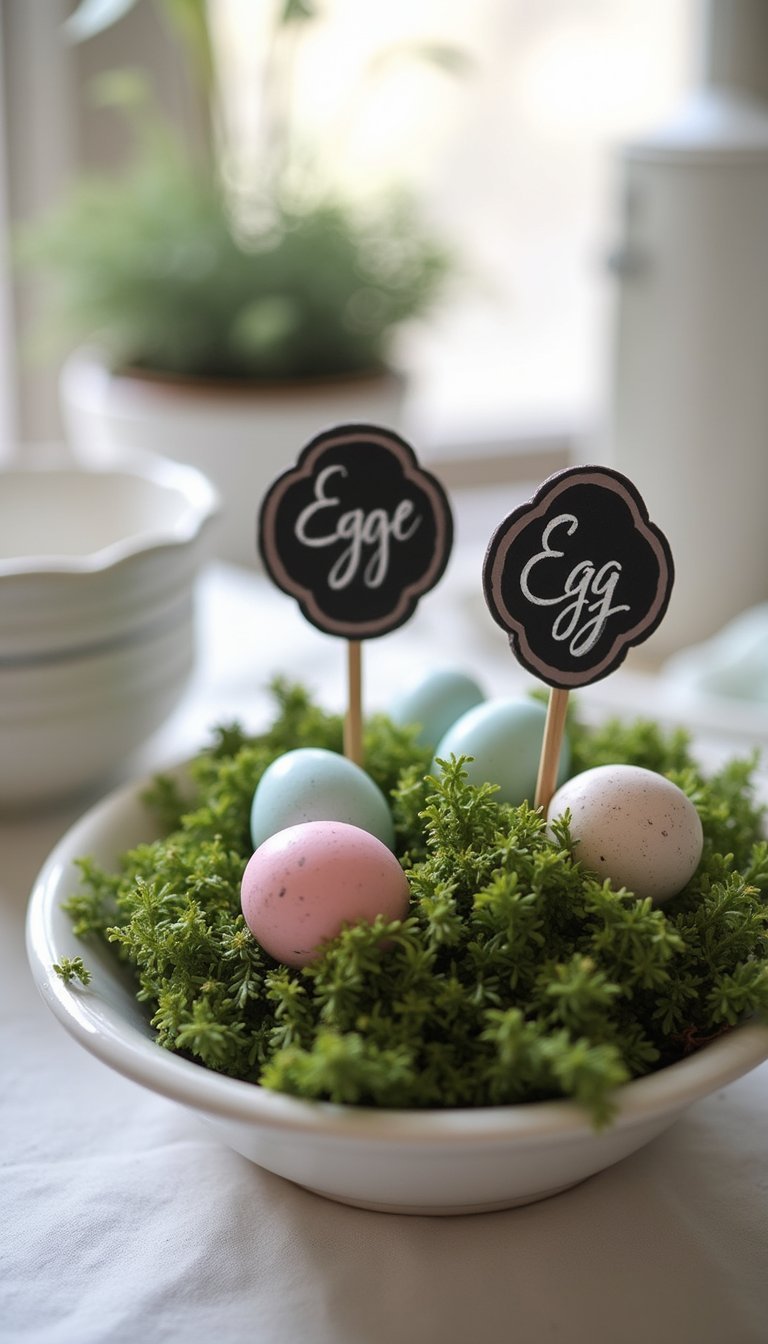 Hand-lettered chalkboard egg label for each arrangement