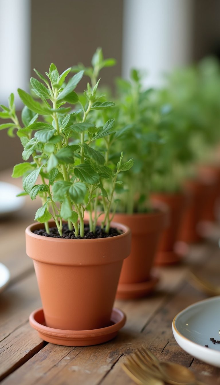 Herb pot favors that double as centerpieces