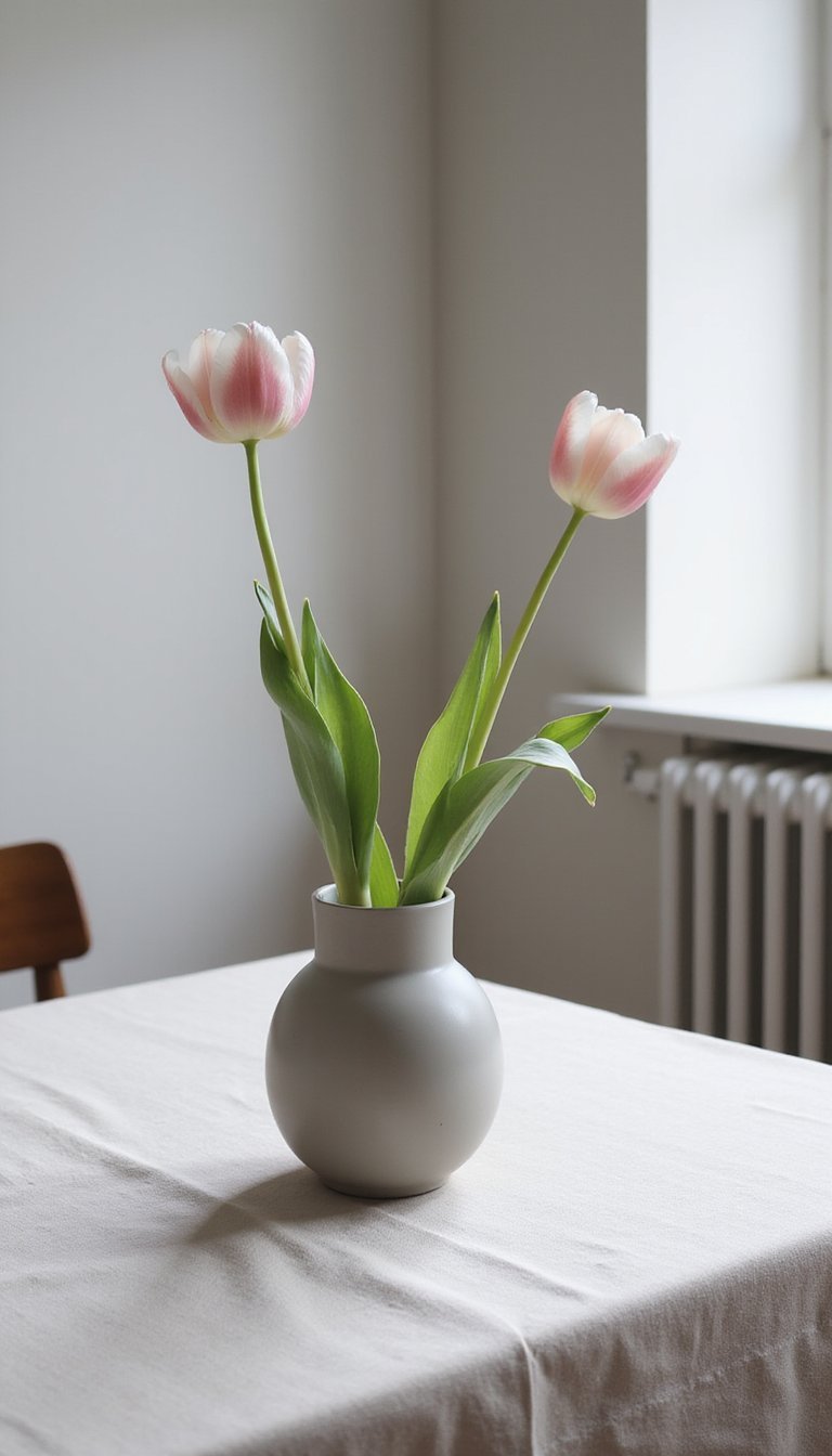 Minimalist single-stem vase in soft neutrals