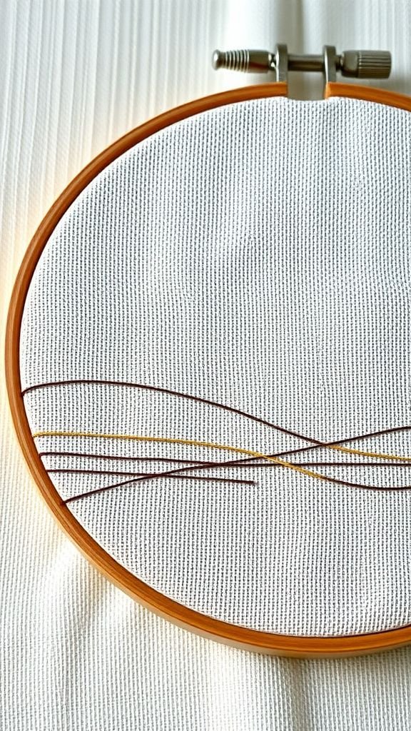 Abstract stitched lines on raw linen