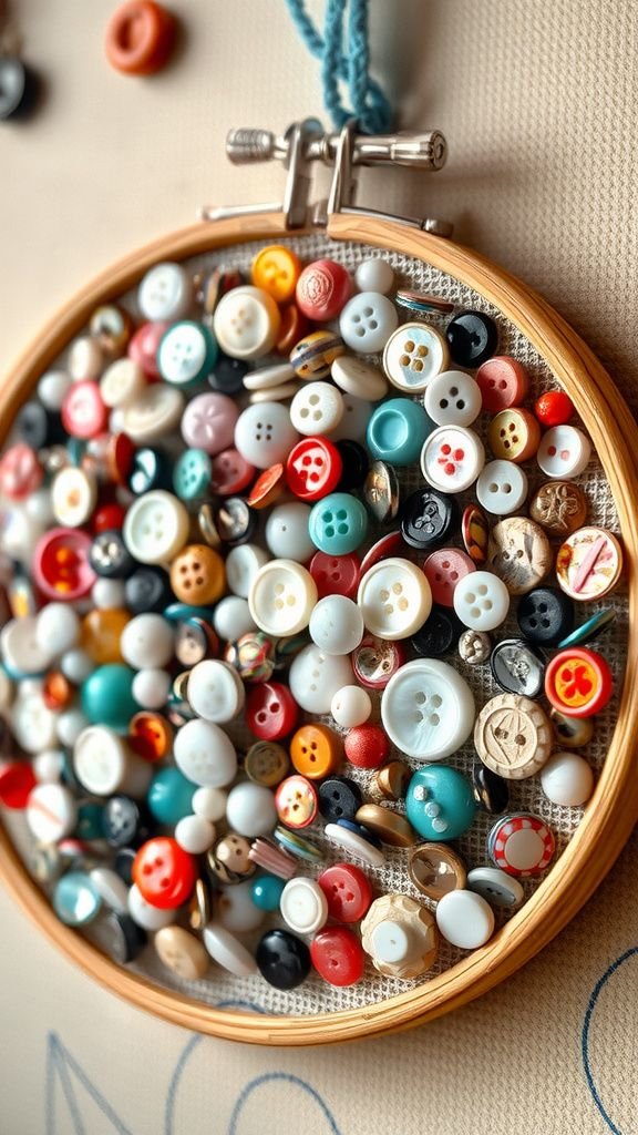 Button mosaic hoop with glossy accents