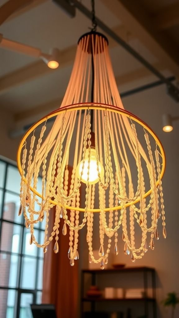 Hoop chandelier with cascading hoops and light