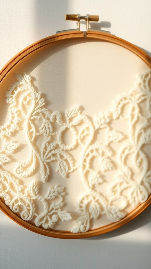Hoop frame with a vintage lace overlay
