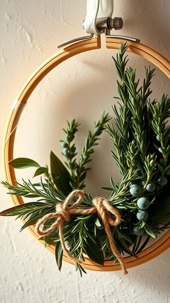Hoop wreath with dried herbs and twine