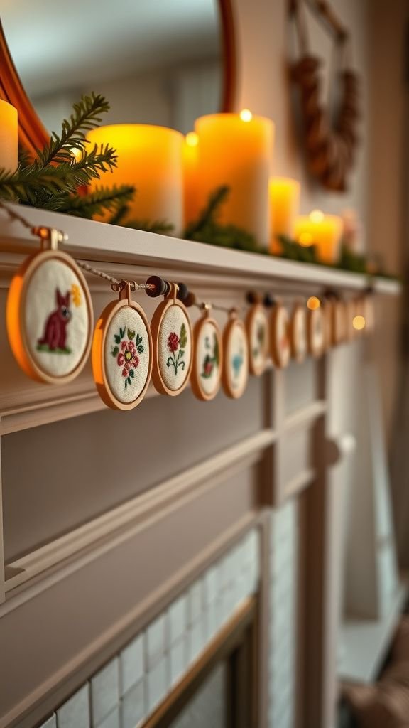 Mini hoop garland across a mantel