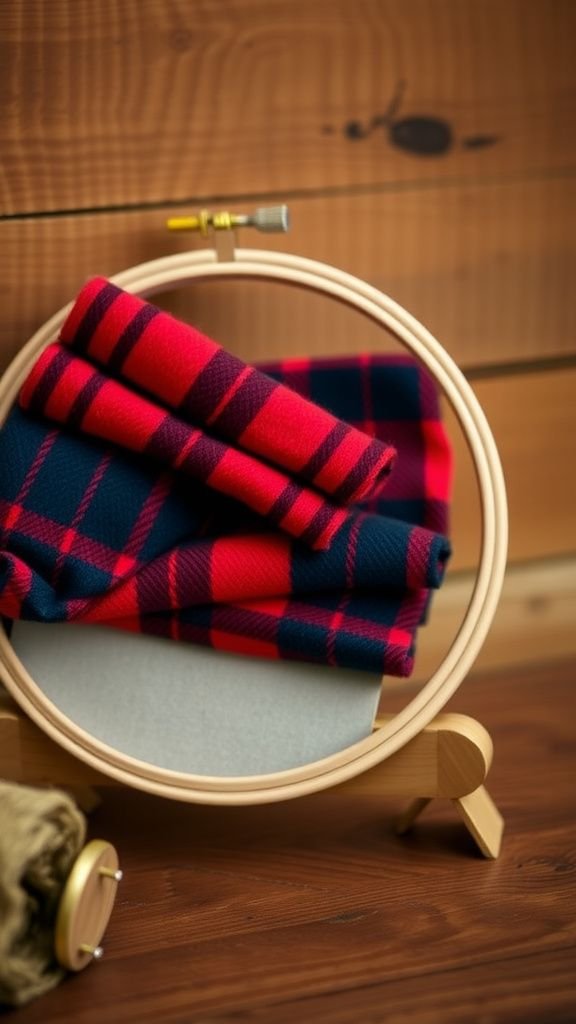 Plaid fabric hoop for cabin warmth