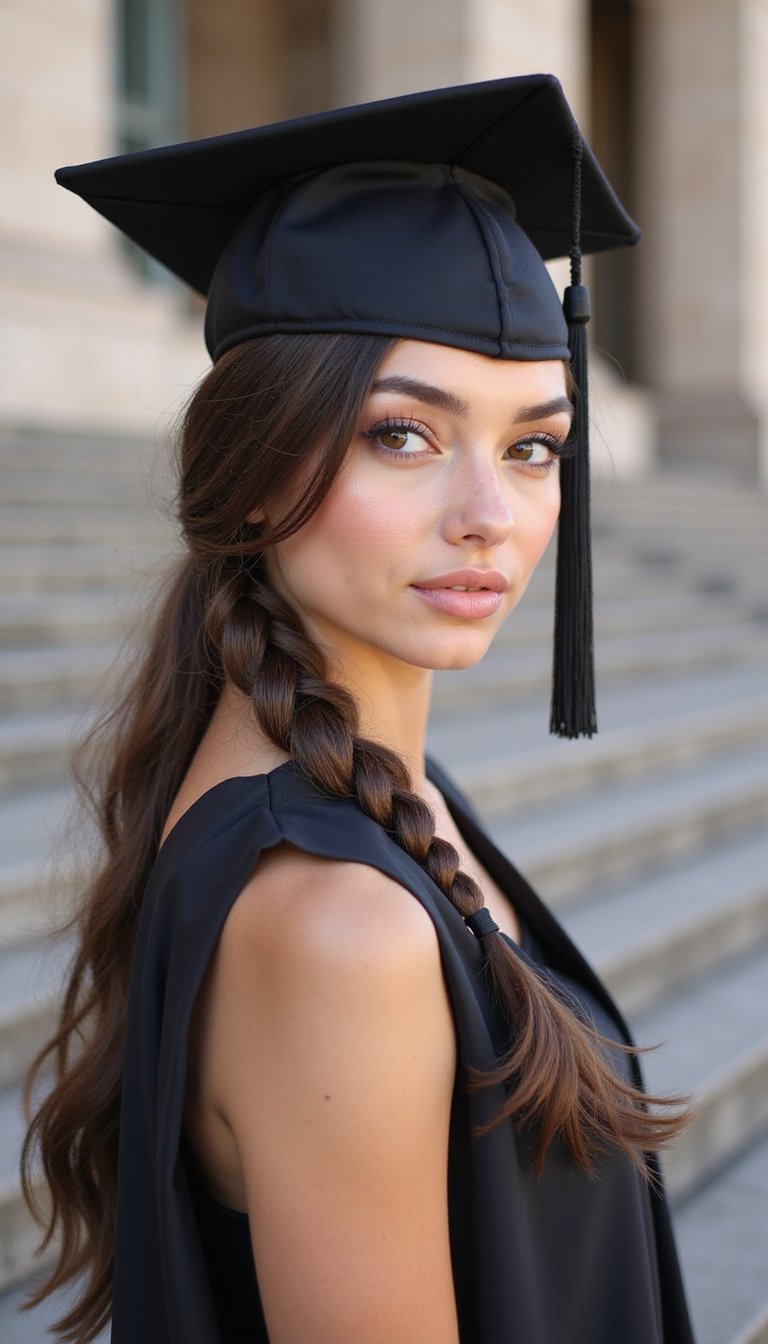 Side Braid Tucked Cleanly Beneath Cap
