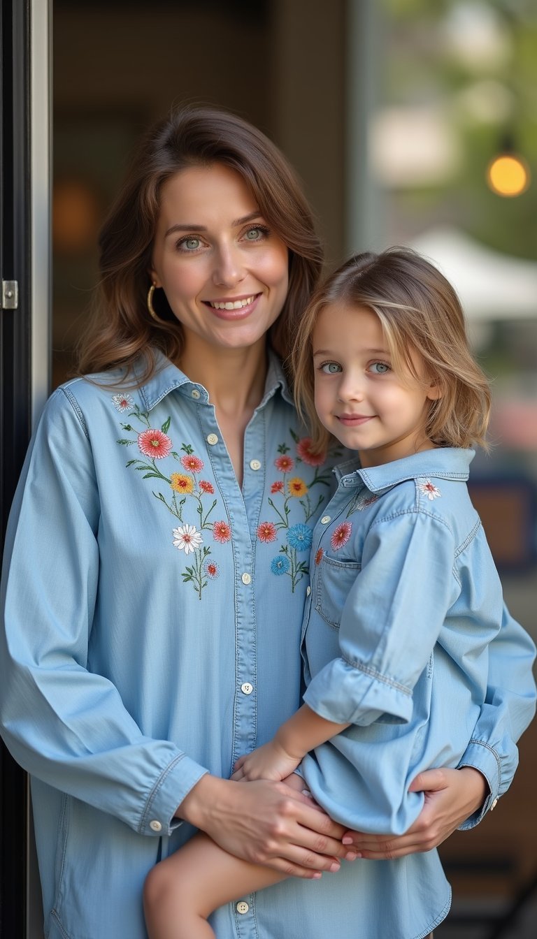 Embroidered Chambray Shirt Pair