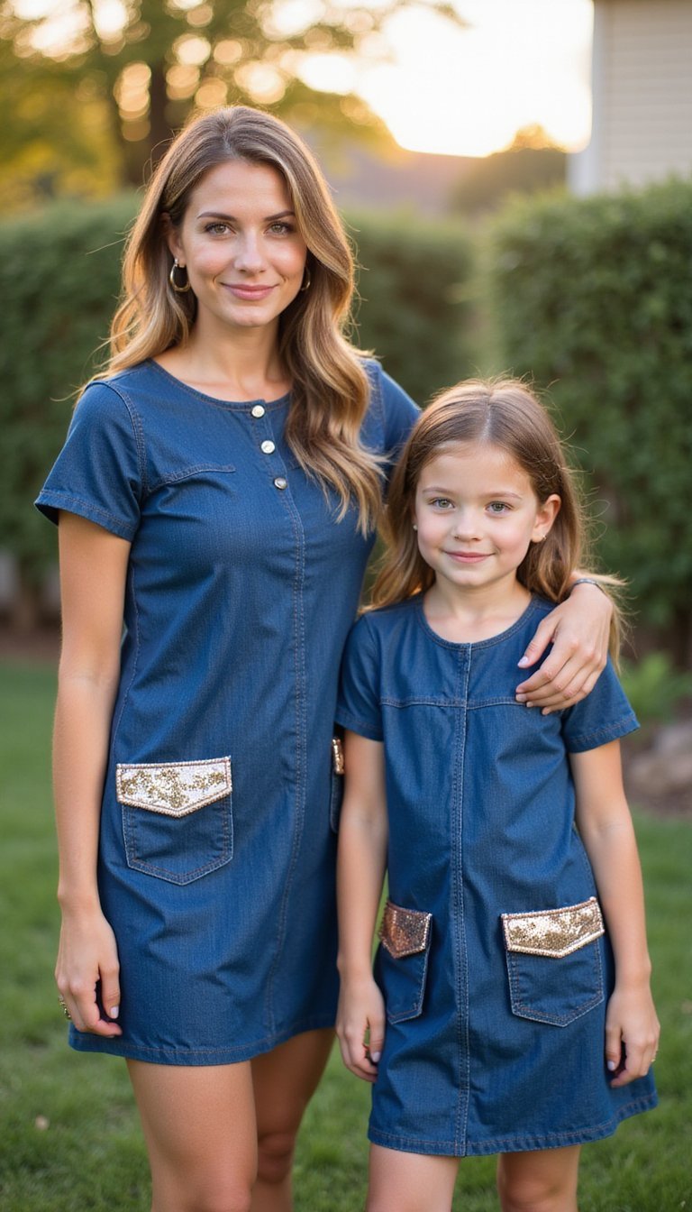 Sequin Accent Denim Dress Set