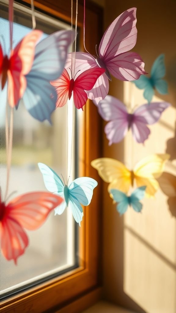Delicate tissue paper butterfly window hangers