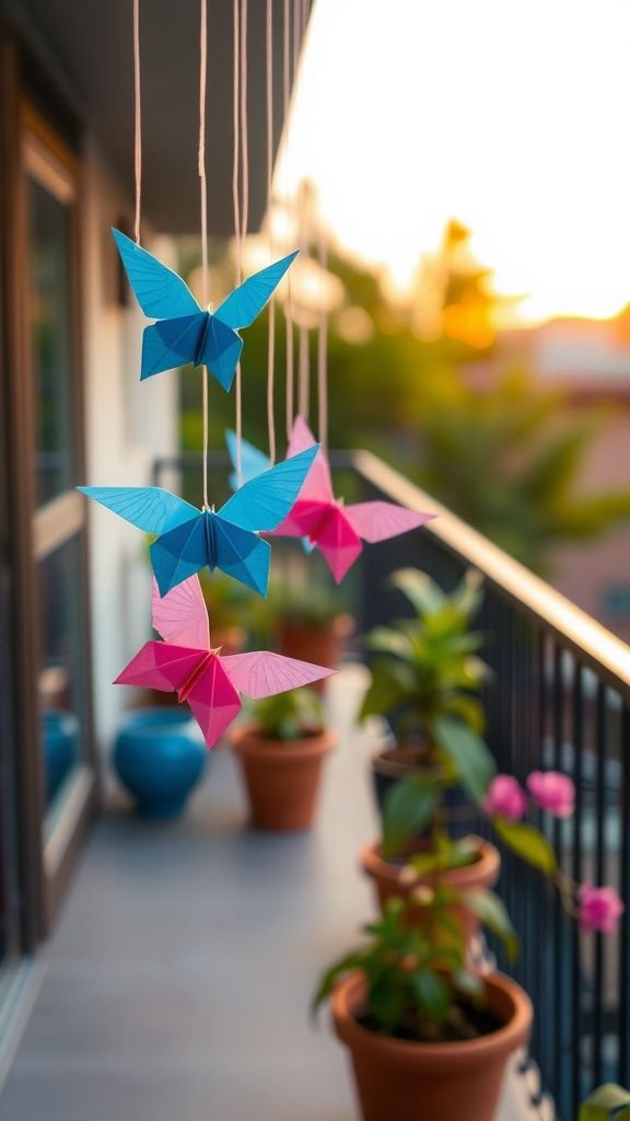 Origami fluttering paper butterfly mobiles for balconies?