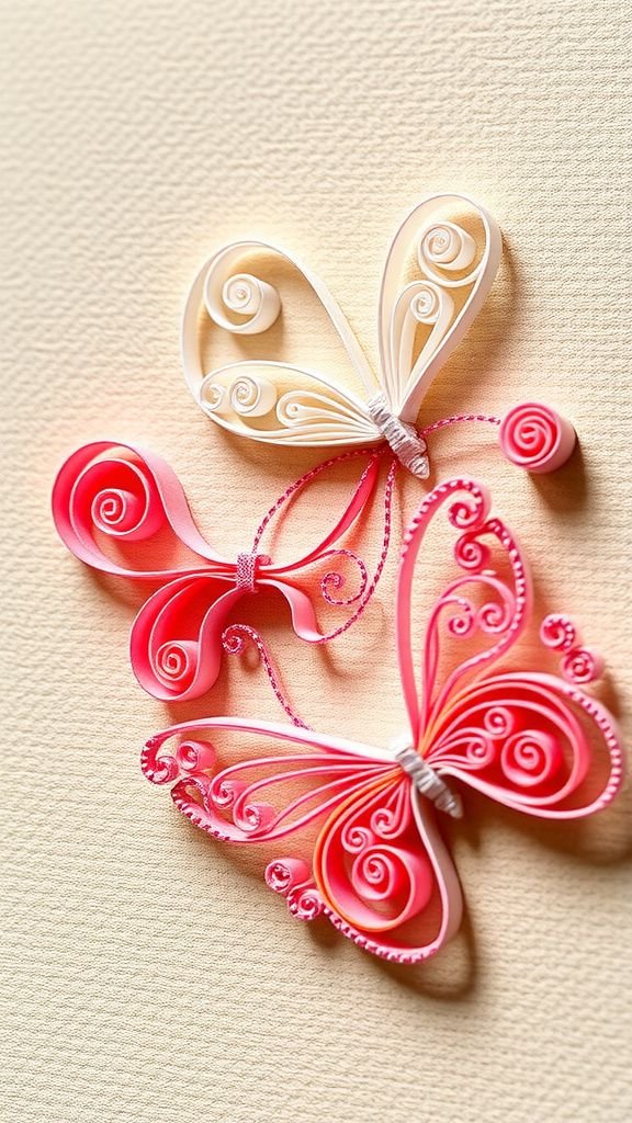 Paper quilling butterflies with curled filigree wings