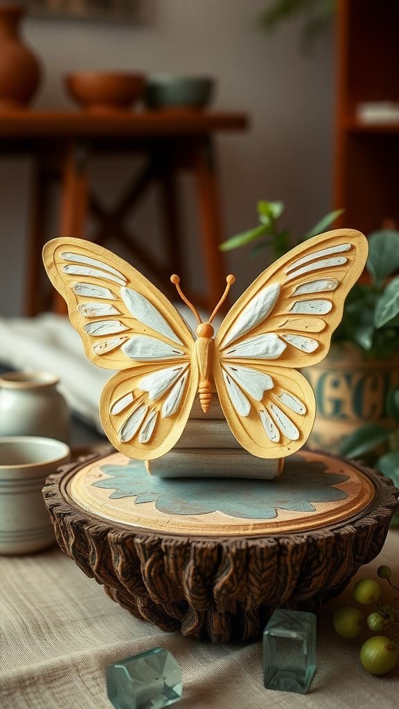 Papier-mâché butterfly sculpture for centerpieces on tables
