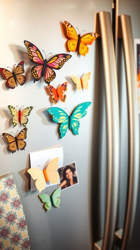 Patterned scrapbook paper butterfly magnets for fridges
