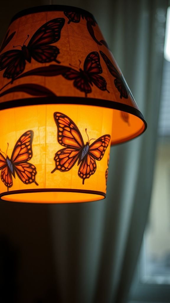 Stained paper effect lampshade with flutter motifs