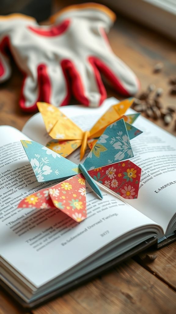 Wallpaper-sample origami butterfly bookmarks for gardeners