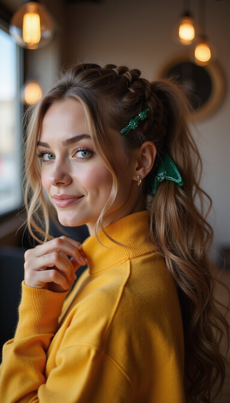 Braided Pony With Emerald Claw Clip Accent