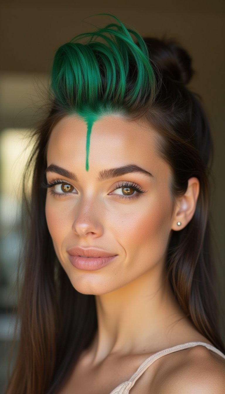 Faux Hawk With Green Temporary Spray Highlights
