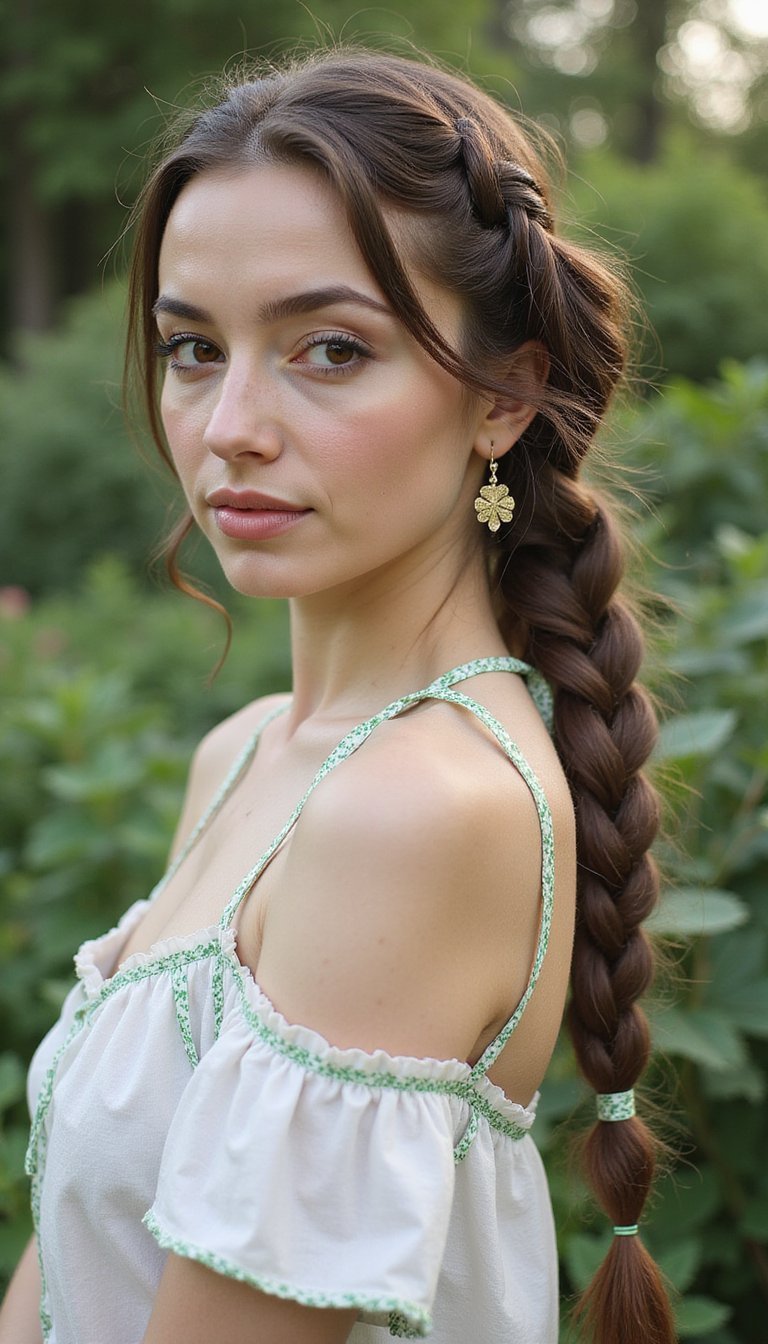 Ribbon-Wrapped Fishtail Braid With Clover Charm