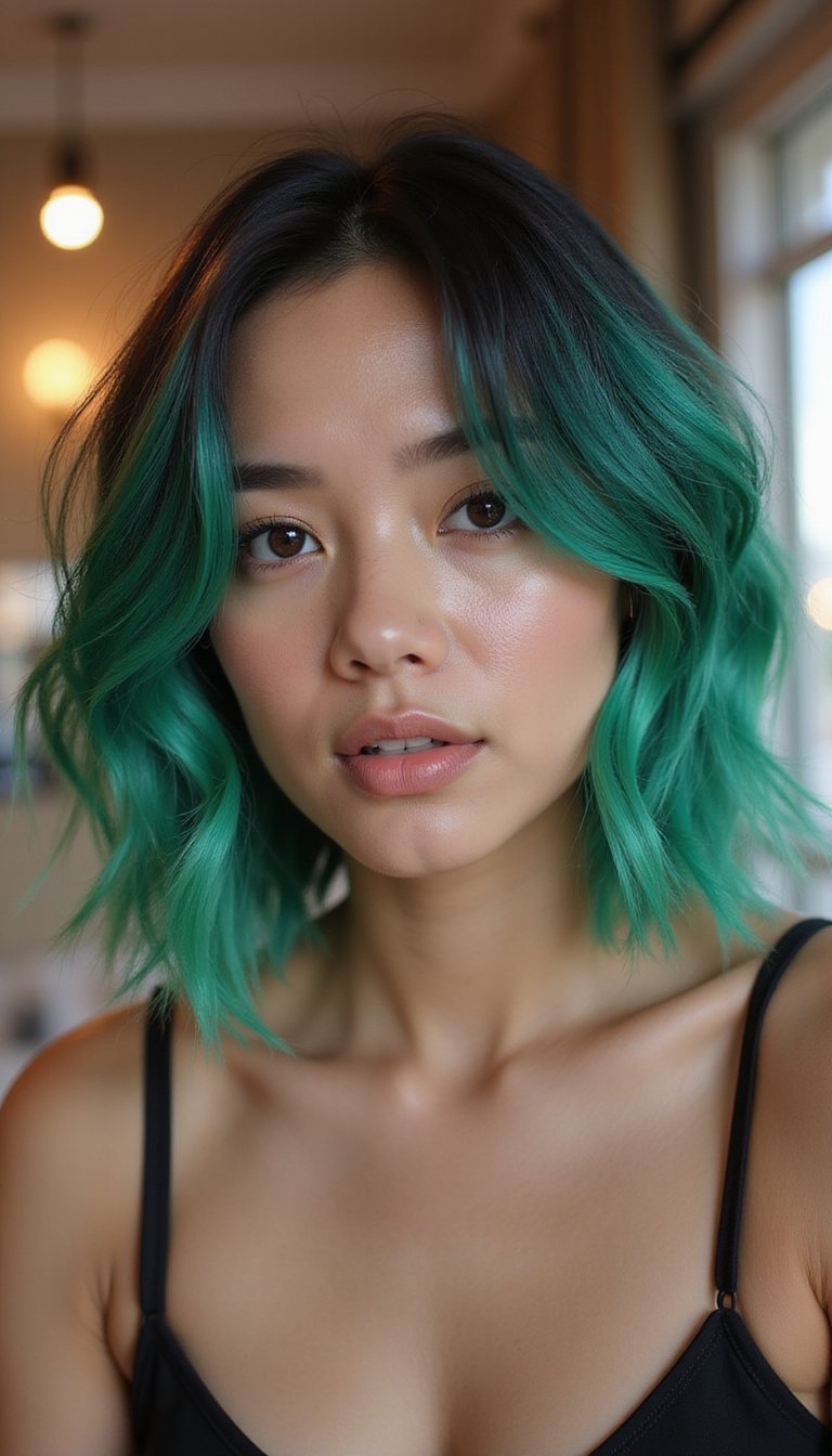 Side-Swept Bob With Emerald Hair Chalk Streak