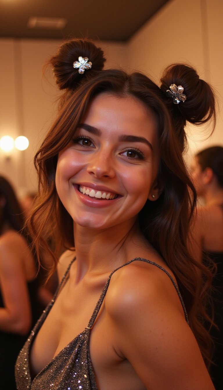 Space Buns With Clover Sequin Embellishments