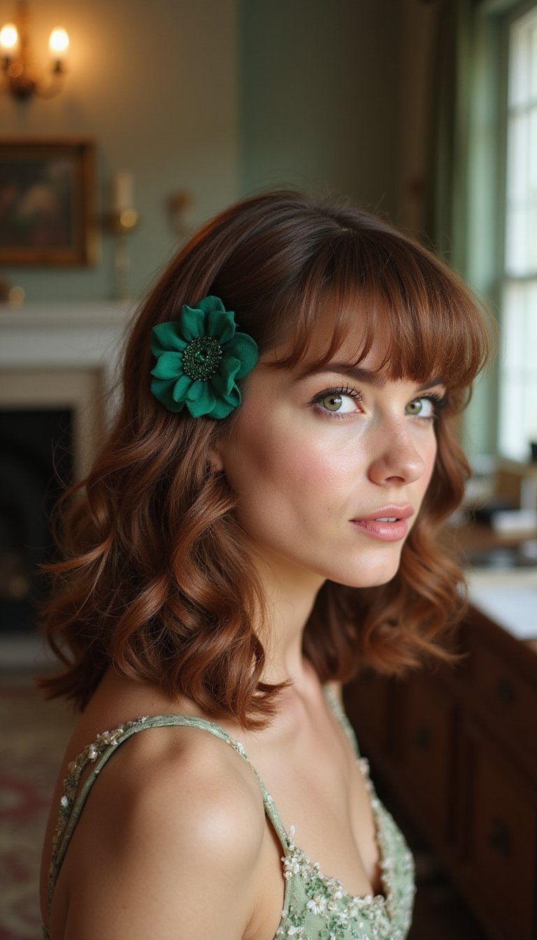 Vintage Waves With Emerald Barrette Accent Piece