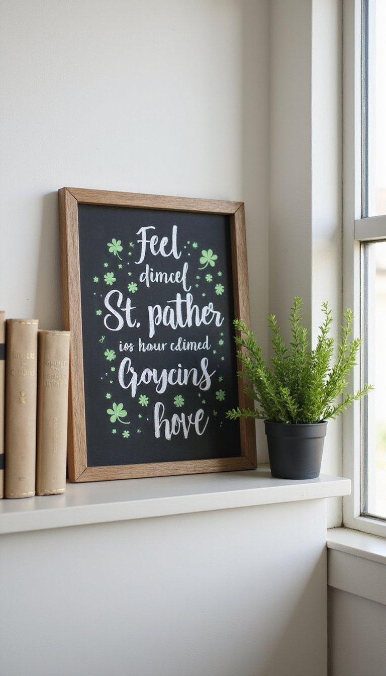 Chalkboard sign with playful clover lettering