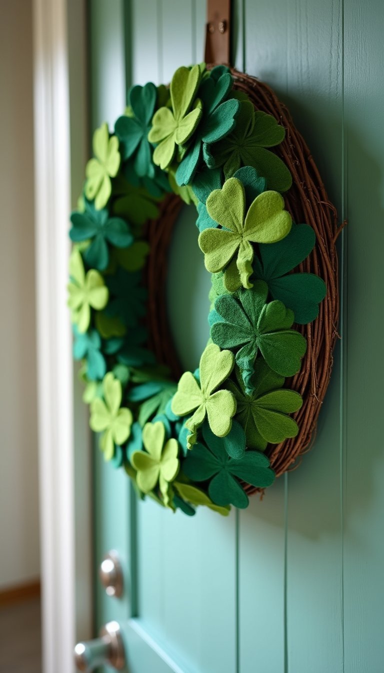 Felt shamrock wreath to welcome guests