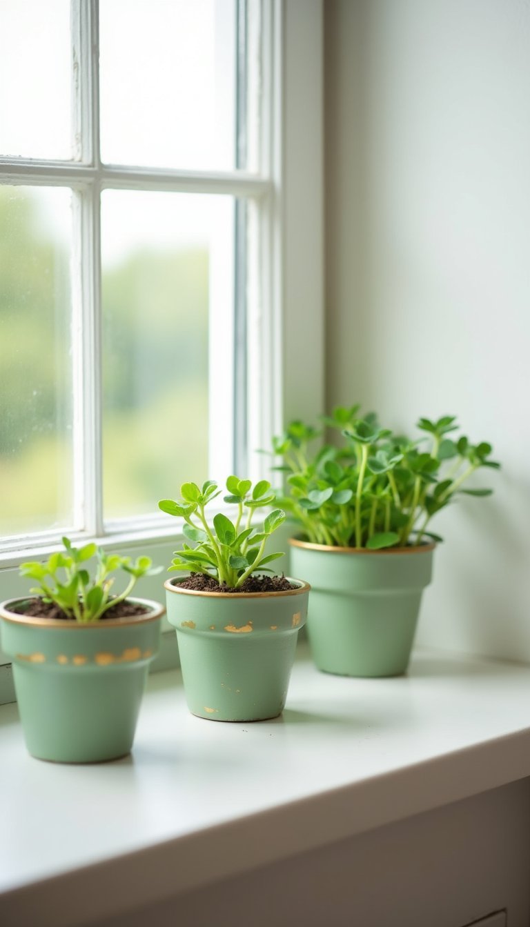 Mini clover pots for a windowsill display