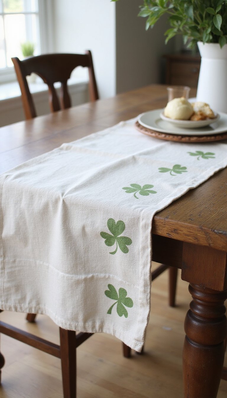 Rustic table runner with shamrock stencils