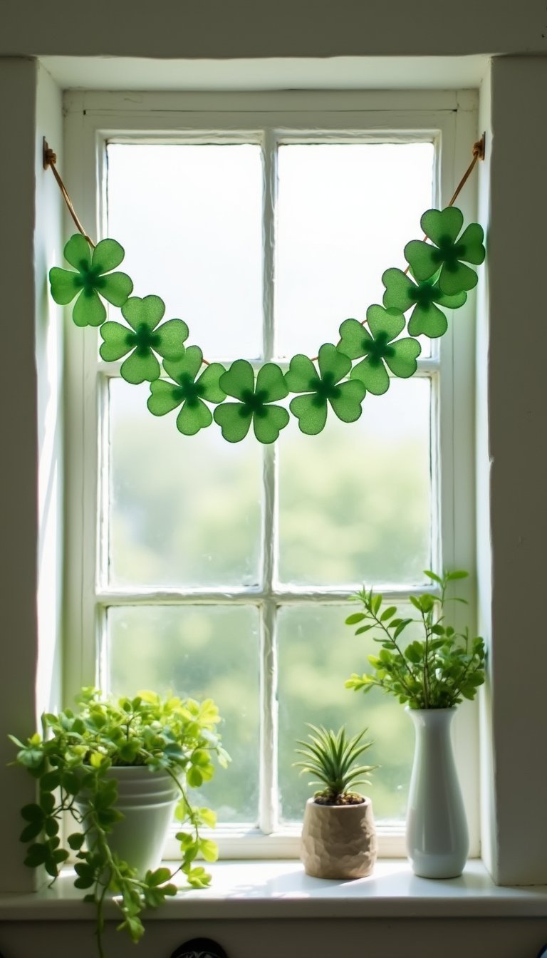 Whimsical clover bunting for a kitchen window