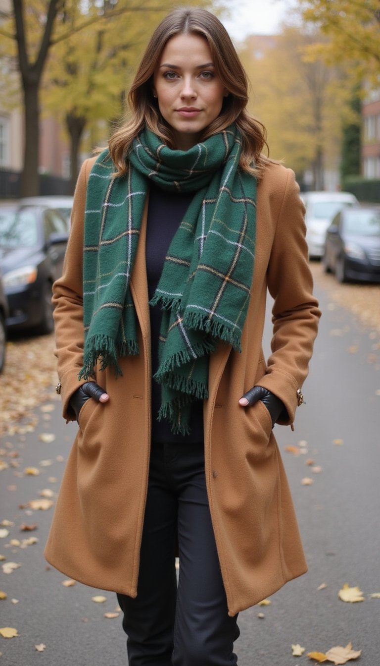 Plaid Scarf Layer with Coat